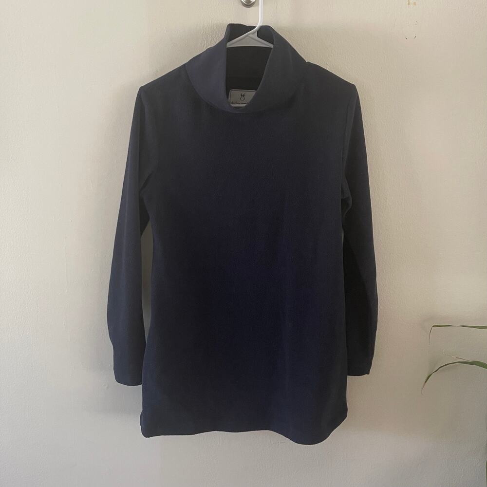 Dudley Stephens Womens Cobble Hill Turtleneck Tunic Medium Navy Blue Funnel Neck